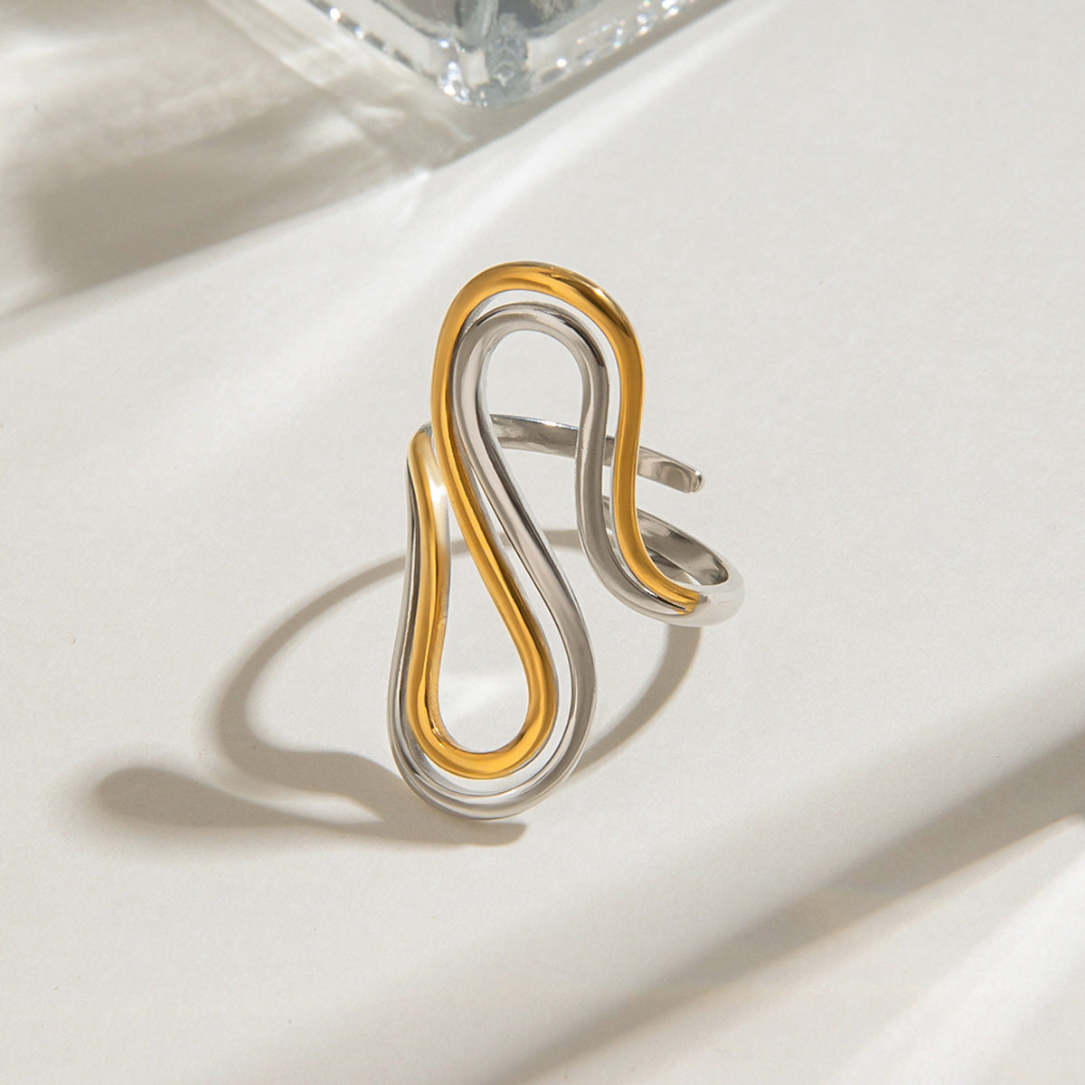 Wholesale  18k gold gold and silver color matching double S-shaped adjustable opening stainless steel ring
