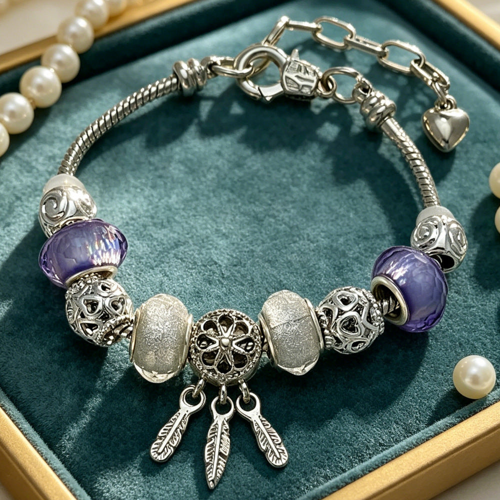 Wholesale Stainless Steel Sparkling Dreamcatcher Bead Bracelet Geometric Starry Design Women' s Fashion Accessory