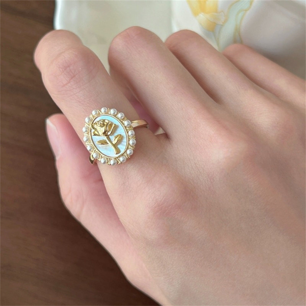 Wholesale Colored Enamel Butterfly Ring Pearl Open Ring ACC-RS-Yues008