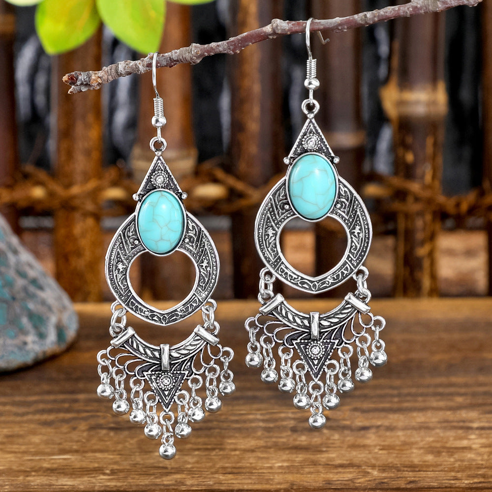 Wholesale Bohemian Geometric Turquoise Metal Earrings Fashion Accessory for Gift