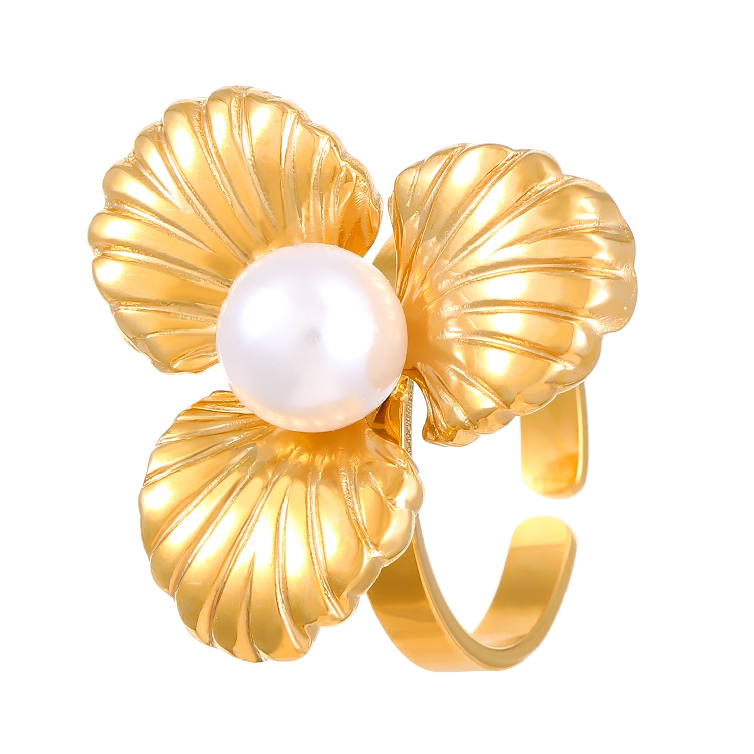 Wholesale 18k Gold Stainless Steel Open Ring with Dragonfly Floral Design Fashion Accessory