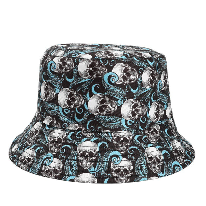 Wholesale Creative Printing Bucket Hat Skull Rose Double-sided Bucket Hat ACC-HT-LueLan010