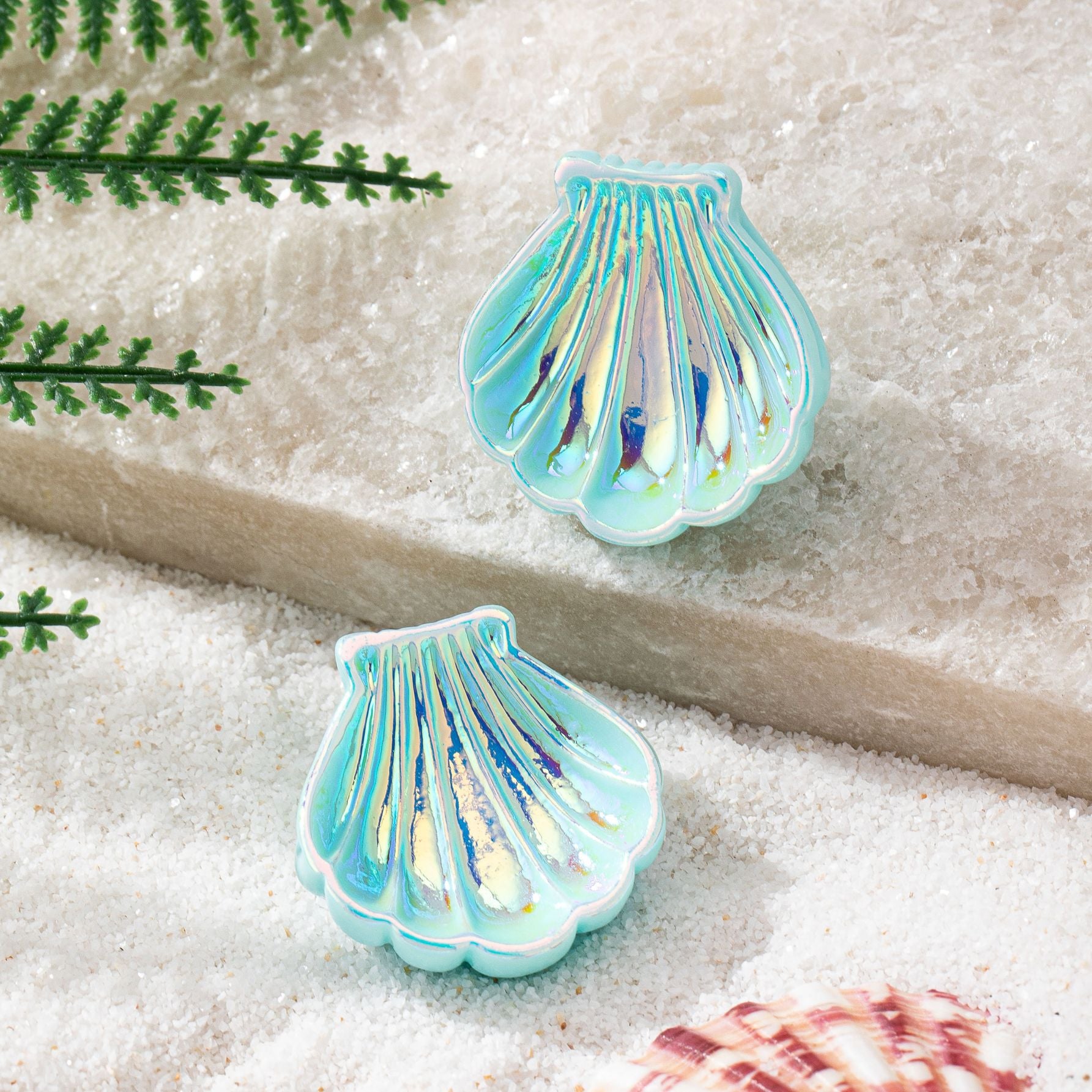 Wholesale Acrylic Electroplated Shell Flower Earrings For Women Blue Stylish Beach Vacation Jewelry
