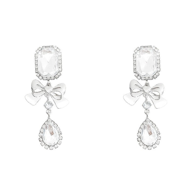 Wholesale 925 Silver Needle Exaggerated Geometric Bow Rhinestone Earrings