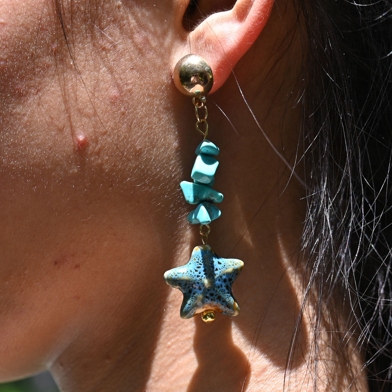 Wholesale  Natural Stone Starfish Conch Clownfish Earrings