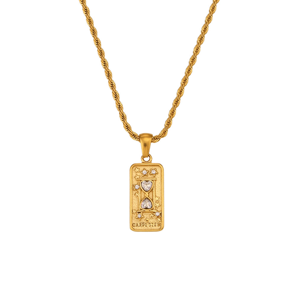 Wholesale Vintage Pendant Stainless Steel Rectangular Zircon Necklaces ACC-NE-Mengj003