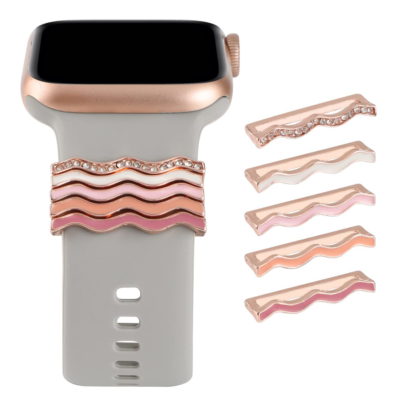 Wholesale Oil-Drip Diamond-Encrusted Five-Piece Set Smart Watch Silicone Strap Versatile Personalized DIY Trend Cross-Border