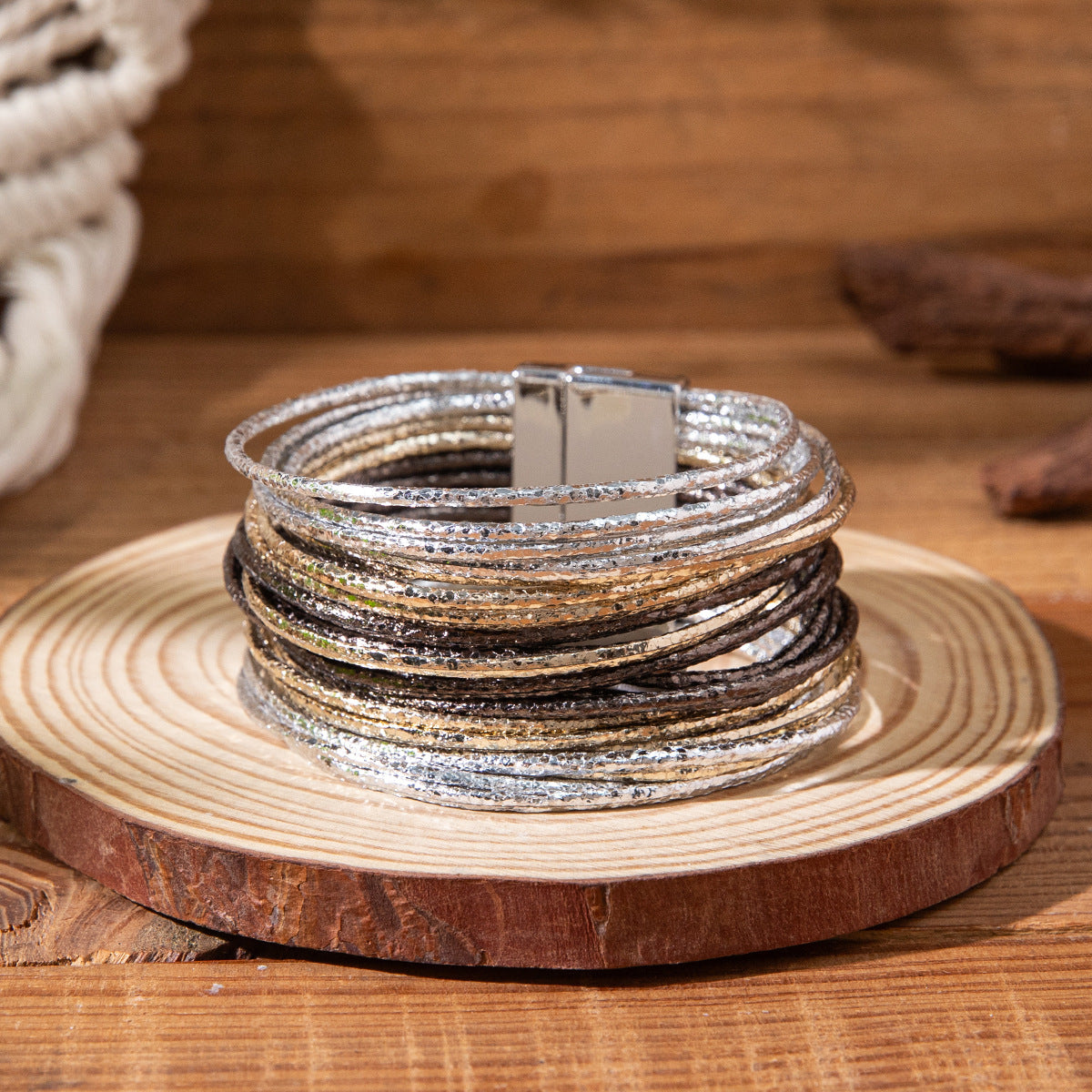 Wholesale Colorful Thin Circle Stacked PU Bracelet