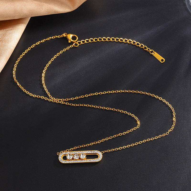 Wholesale Chic Heart Cat Eye Pendant Paperclip Chain Necklace Gold Tone Titanium Steel Fashion Jewelry Accessory For Daily Wear Gift