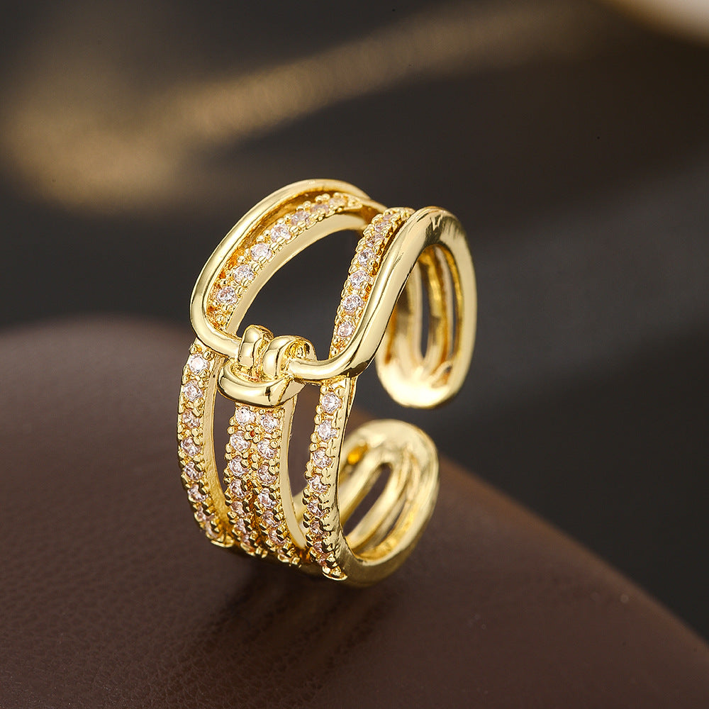 Wholesale Double Layer Zircon Flower Open Ring Gold Tone Women S Fashion Jewelry Accessory Boutique Resale Gift