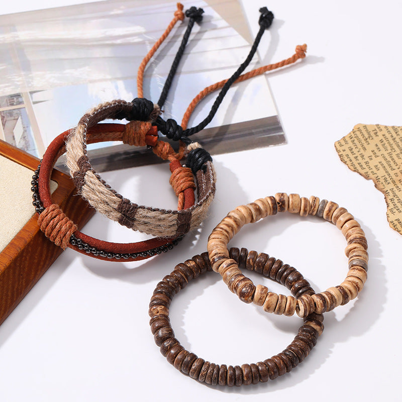Wholesale 4pcs Retro Suit Bracelet Diy Braided Cowhide Men's Bracelet ACC-BT-YunJ007