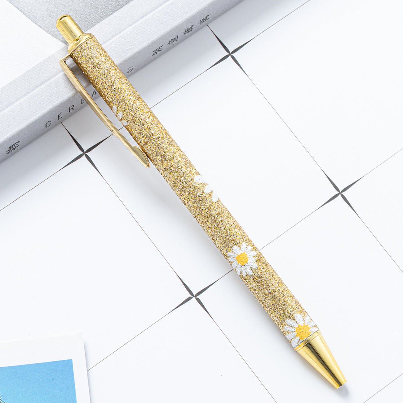 Wholesale Gold Powder Press Ballpoint Pen Glitter Chalk Metal Pen ACC-PN-HuaHao018