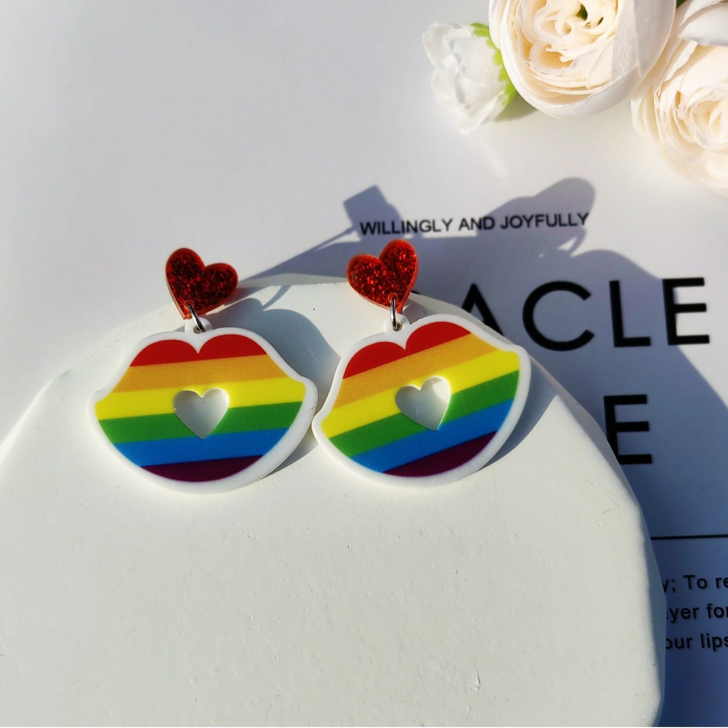 Wholesale Rainbow Earrings Silver Needle Love Earrings Heart Earrings Acrylic Earrings ACC-ES-Mindin006