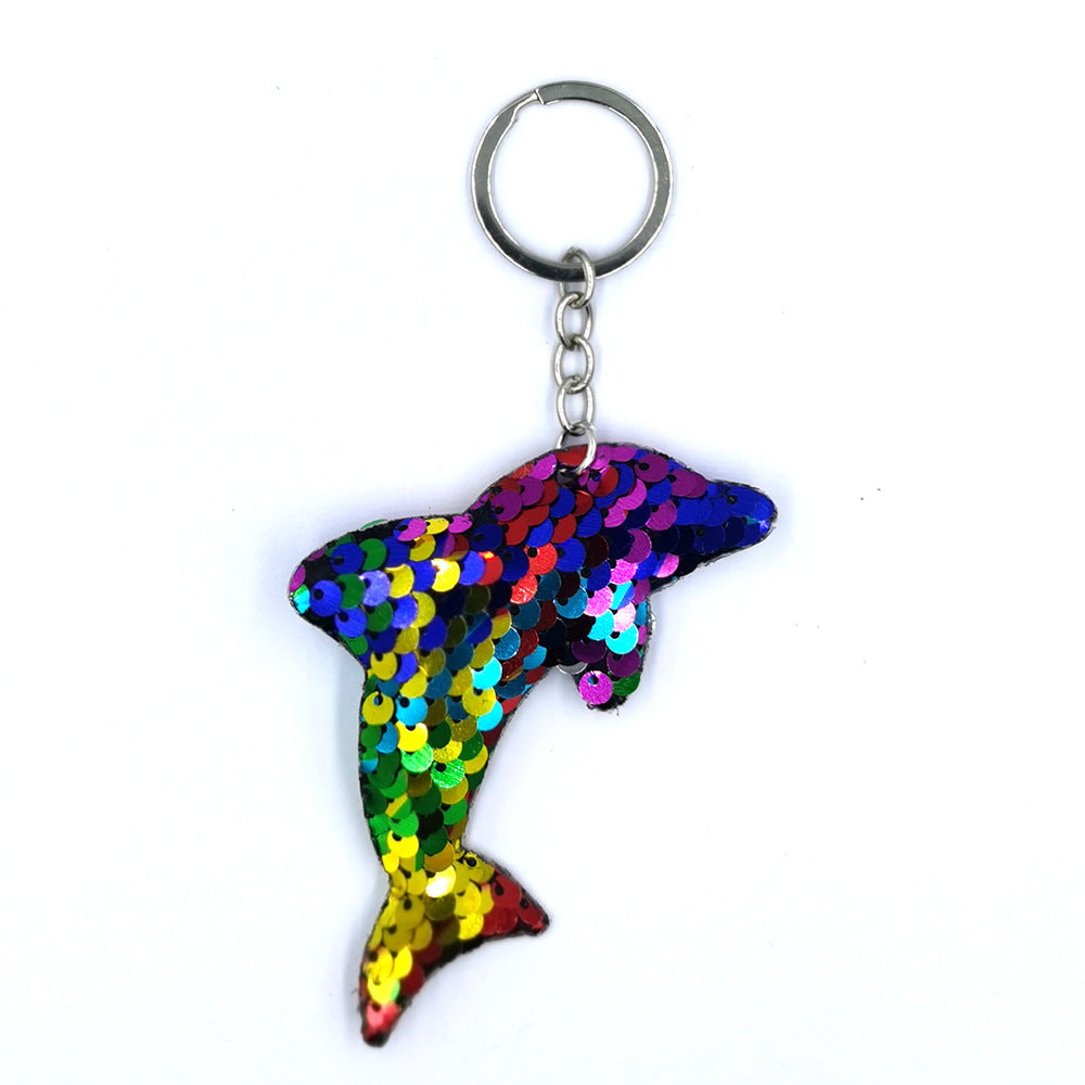 Wholesale Sequined Fish Scale Dolphin Keychain Double-sided Reflective Glossy Accessories Pendant Sequin Keychain ACC-KC-DY008