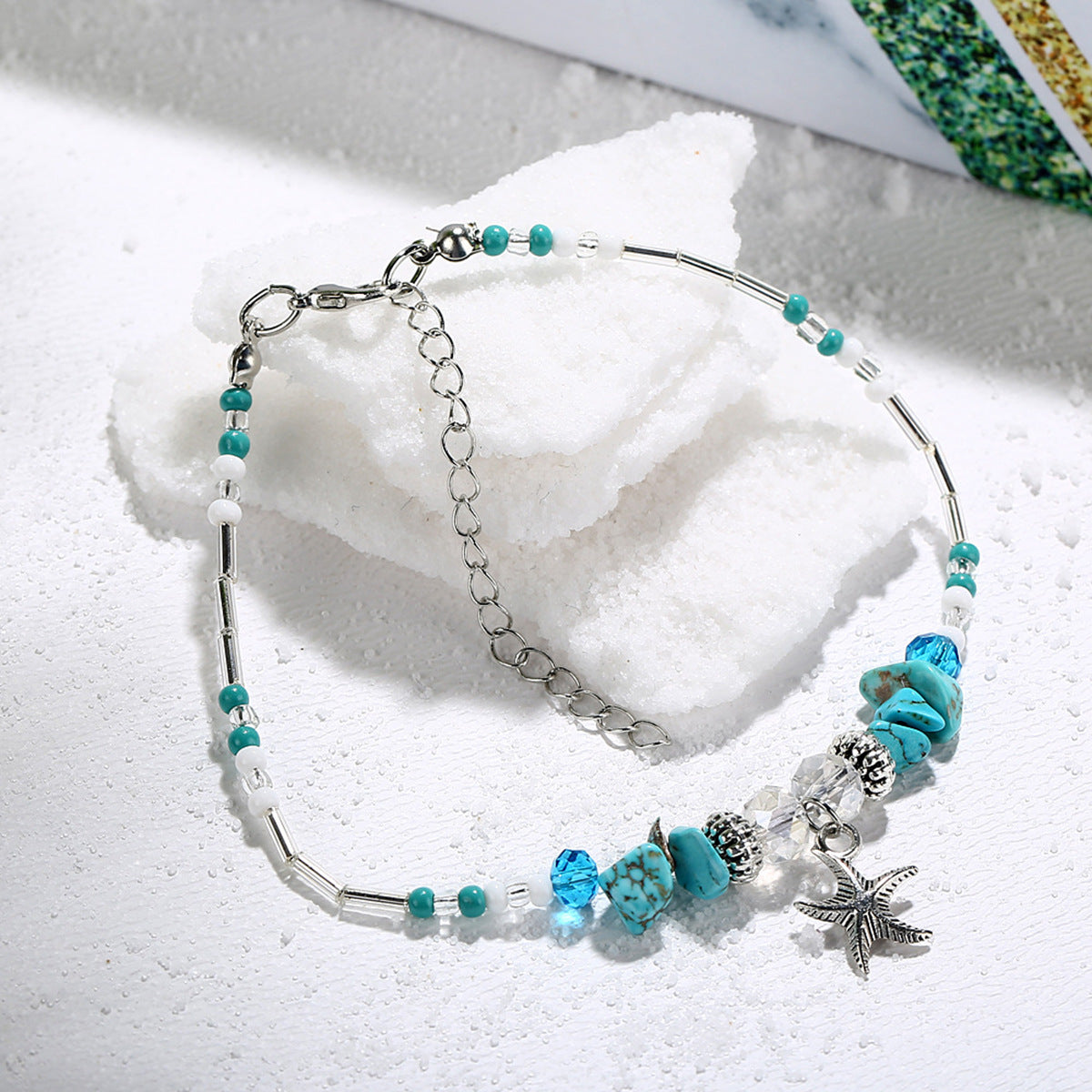 Wholesale  Beach Holiday Style Rice Bead Foot Chain Turquoise Pipe Bead Starfish Pendant  Anklets