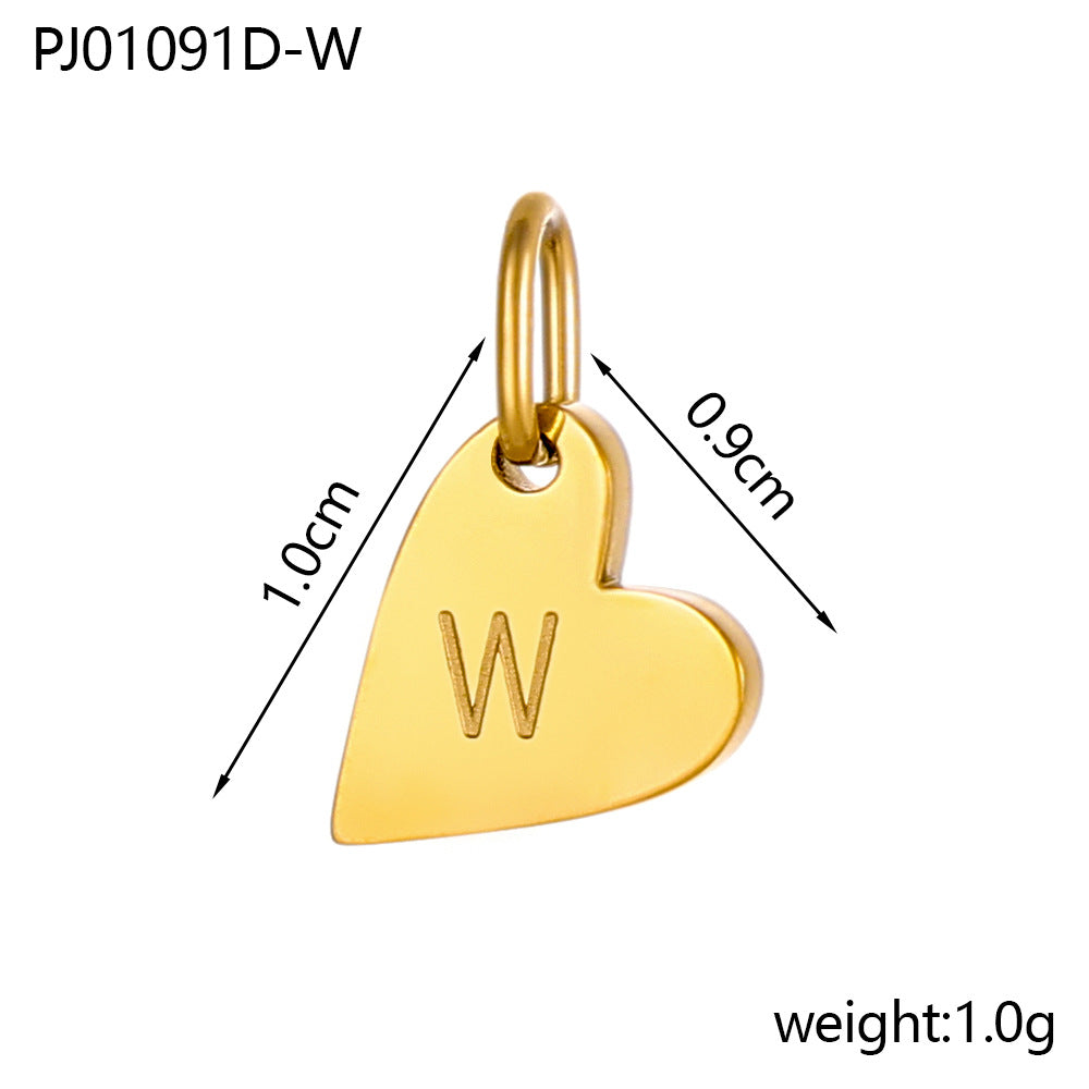 Wholesale Glossy 14k gold heart 26 letter DIY pendant