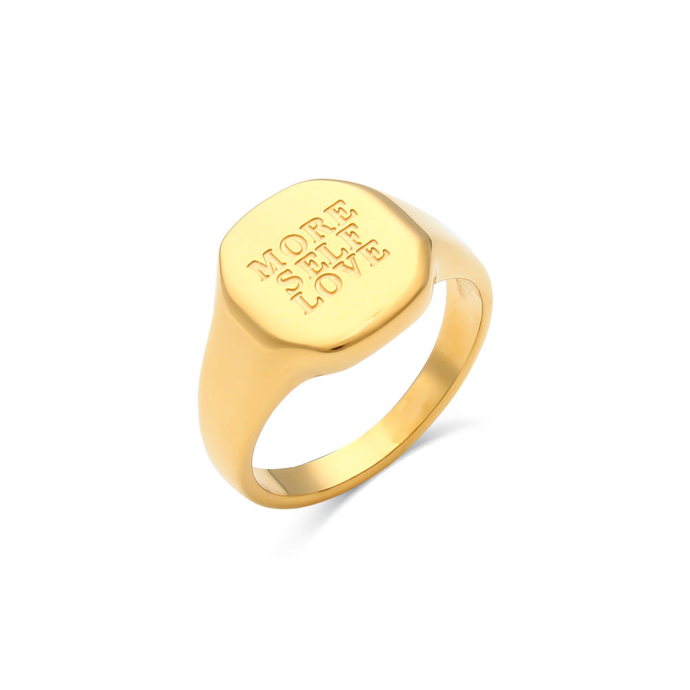 Wholesale English Alphabet Ring Titanium Steel Electroplated 18K Gold Ring ACC-RS-Mengj001