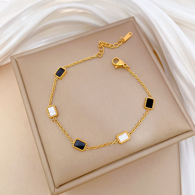 Wholesale Vintage Titanium Steel Forest Black and White Square Bracelet ACC-BT-LiGe001