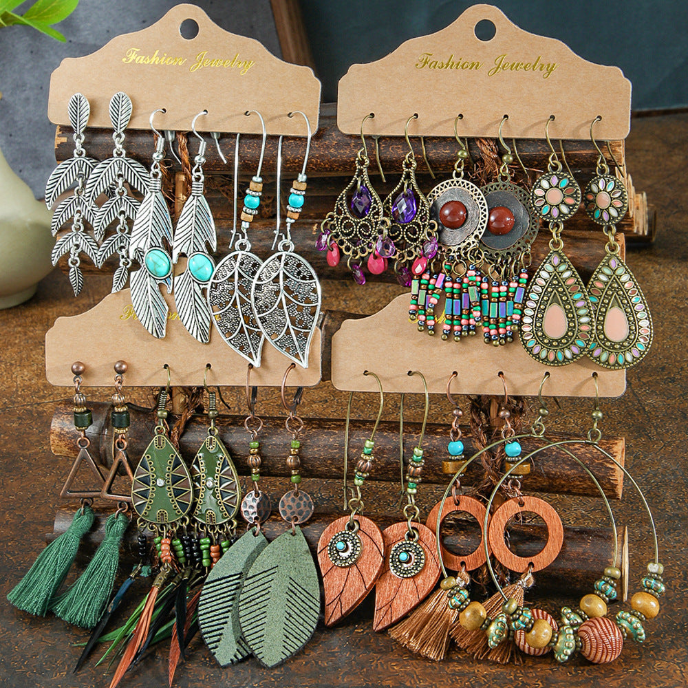 Wholesale Retro Ethnic Round Metal Tassel Earrings Set Fashion Accessory