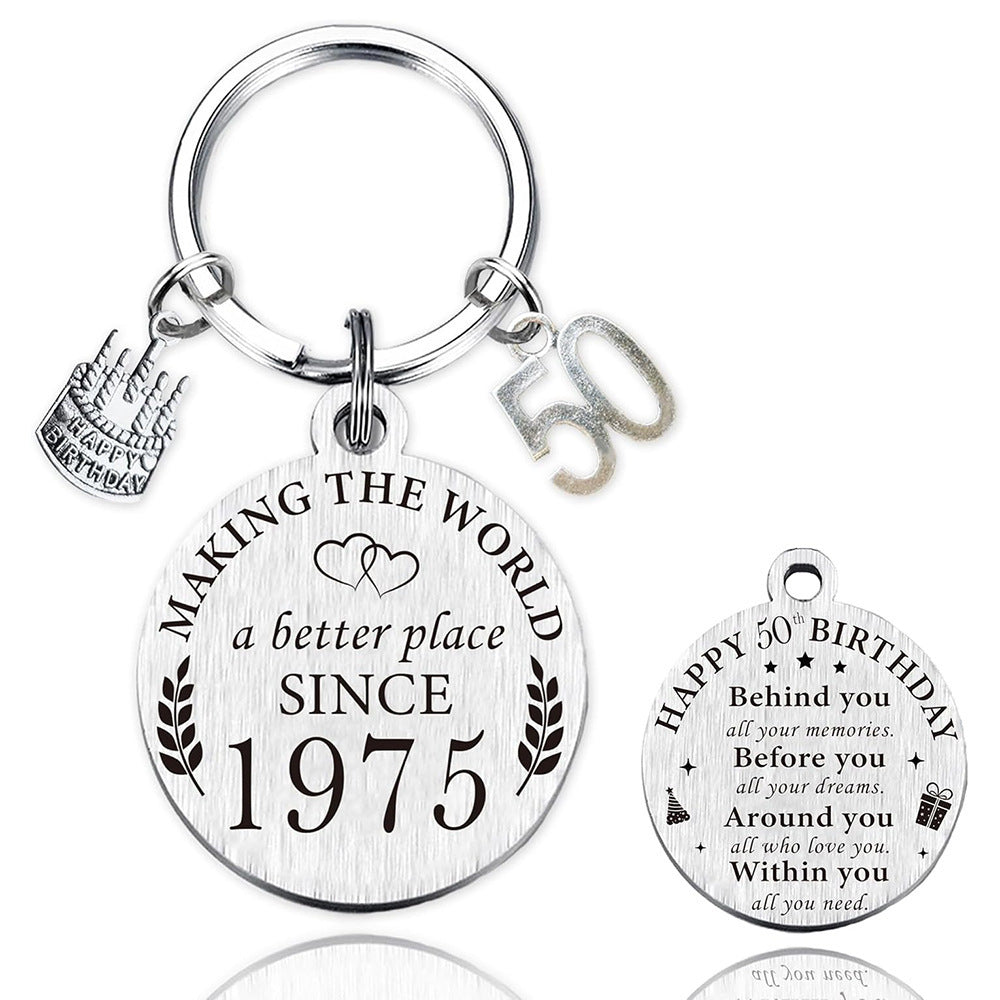 Wholesale Creative Stainless Steel Birthday Cake Thanksgiving Engraved Keychain Gift Decorative Accessory For Everyday Use
