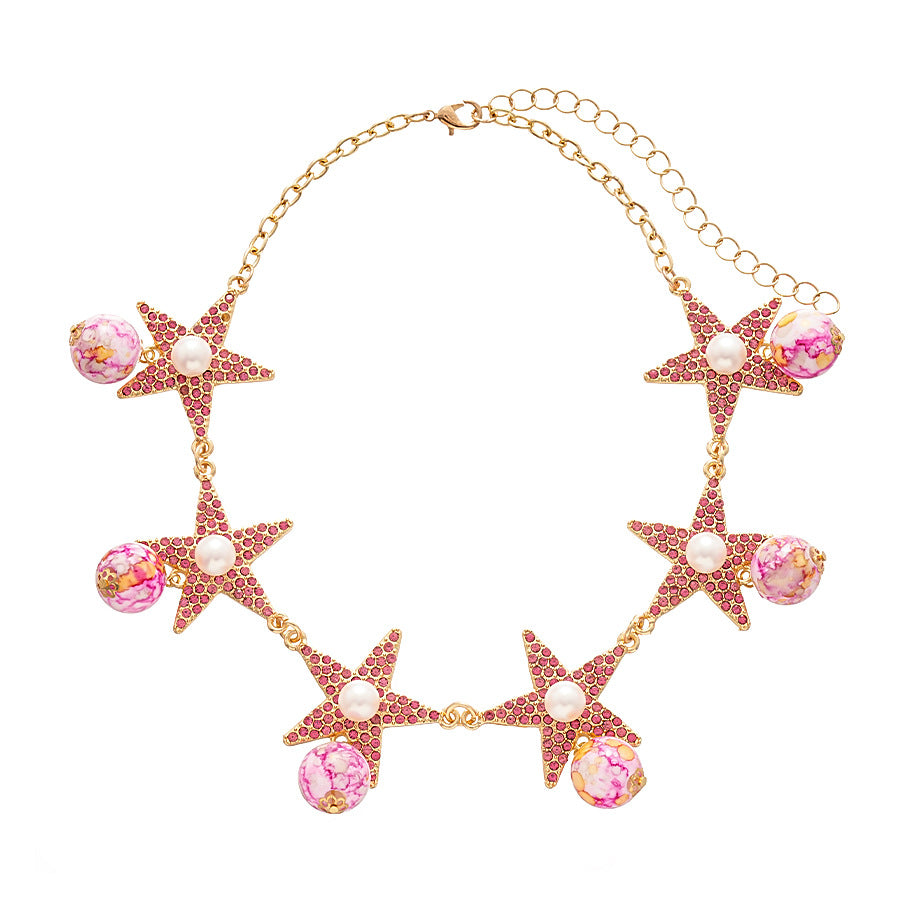 Wholesale Ceramic imitation pearl diamond five-pointed star necklace