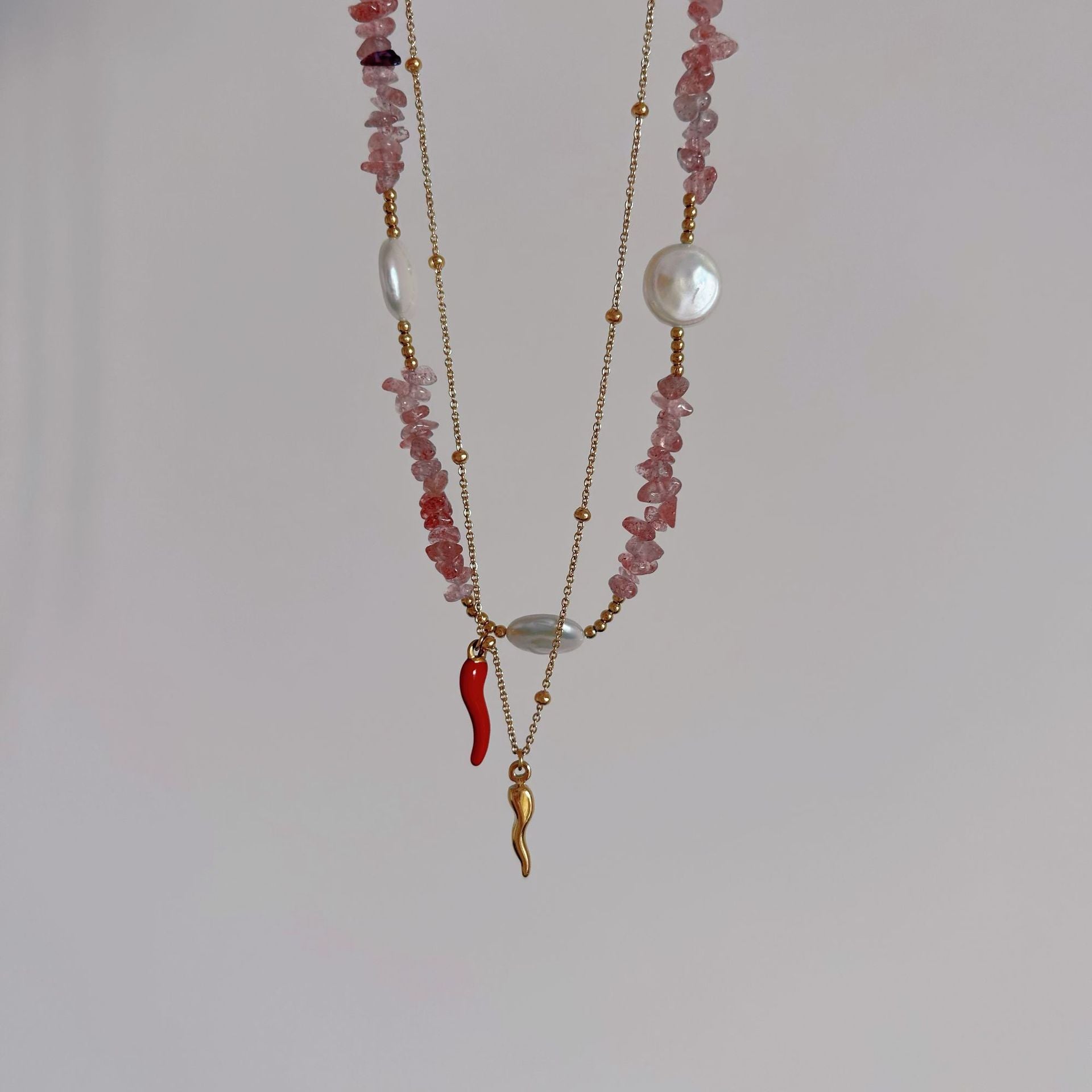 Wholesale Stainless Steel Bohemian Niche Gravel Pearl Baroque Necklace