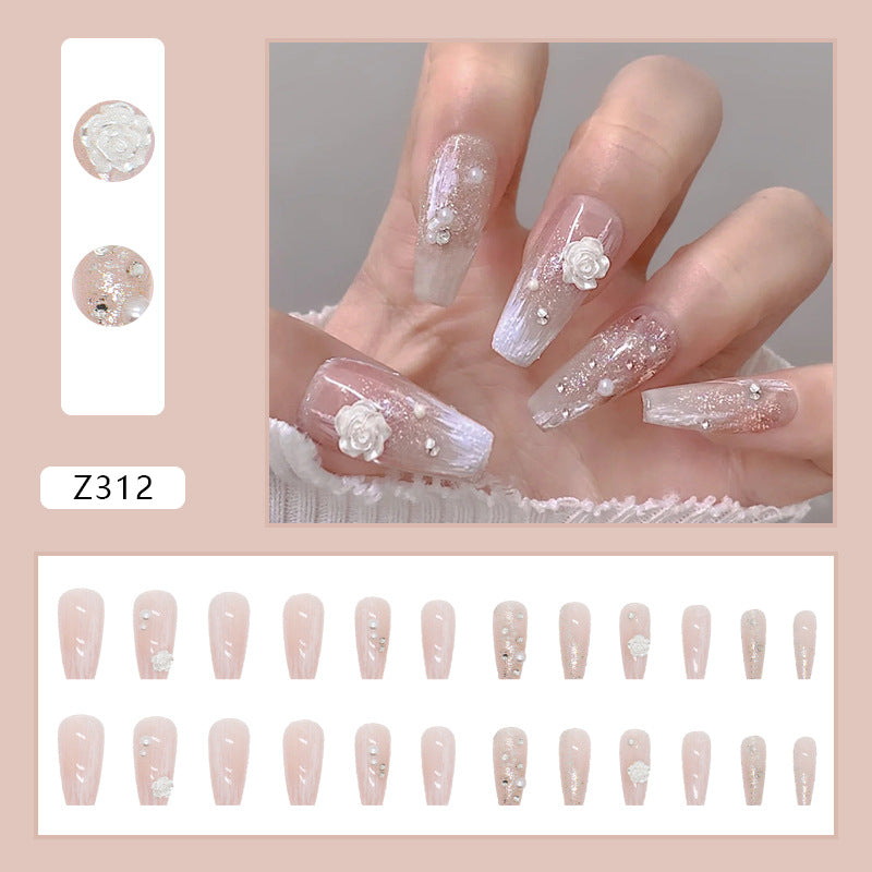 Wholesale 24 Pieces/box Camellia Pearl Nails Kits Nail Stickers