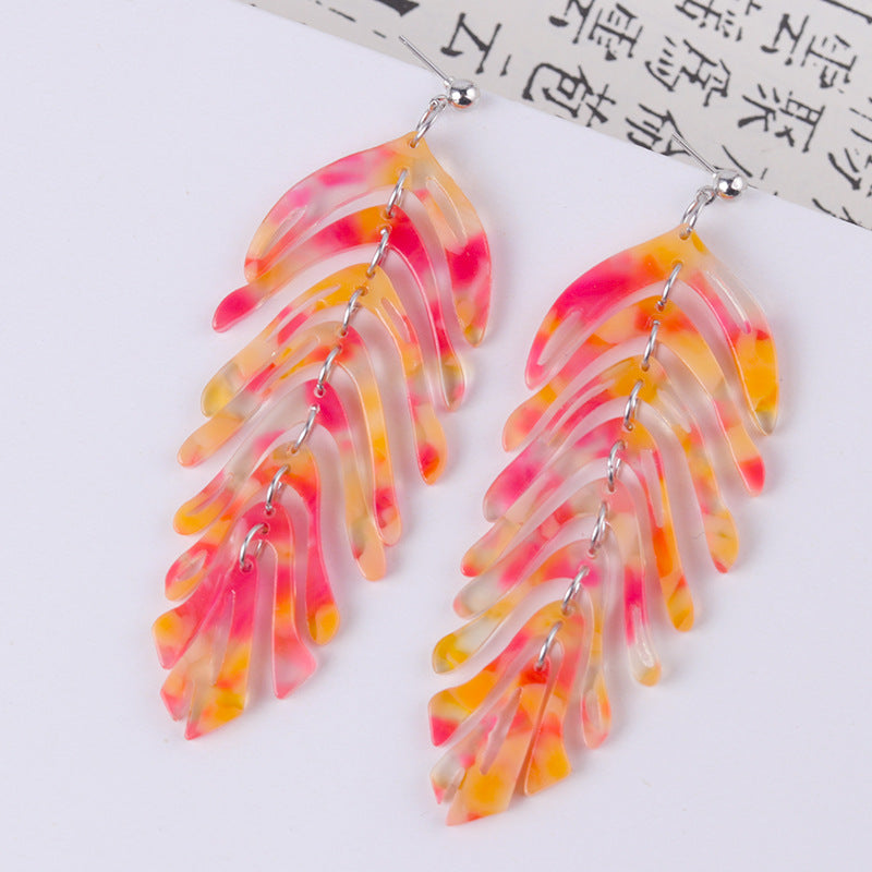Wholesale leaf earrings fresh simple leaf acrylic acetate earrings Tassel Style