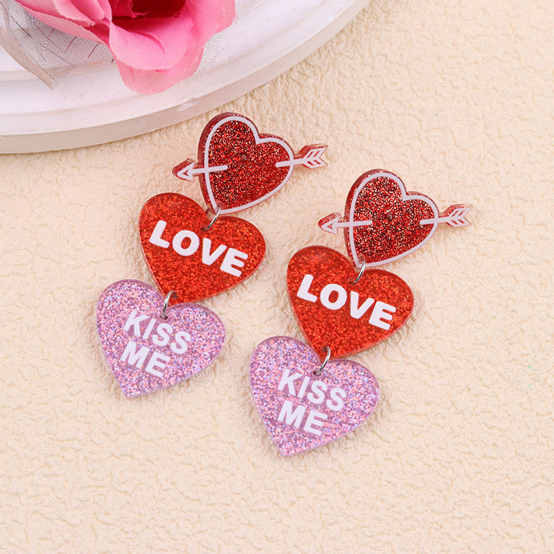 Wholesale Valentine' s Day Acrylic Heart Print XO Letter Earrings