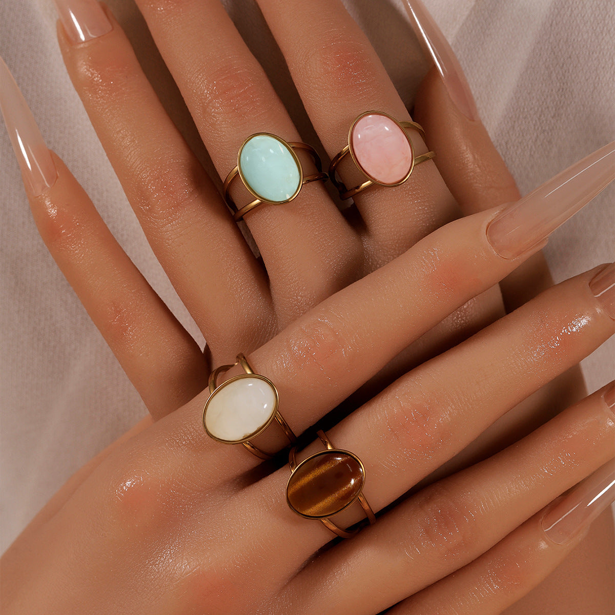 Wholesale Vintage Geometric Gemstone Ring with Colored Resin Stone,  Stainless Steel Fashion Accessory for Women,  Gift for Boutique Resale