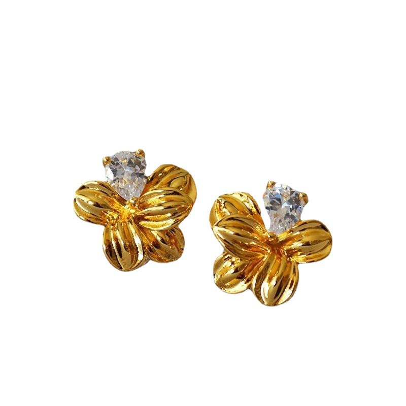 Wholesale multi-layer three-dimensional flower white stone earrings