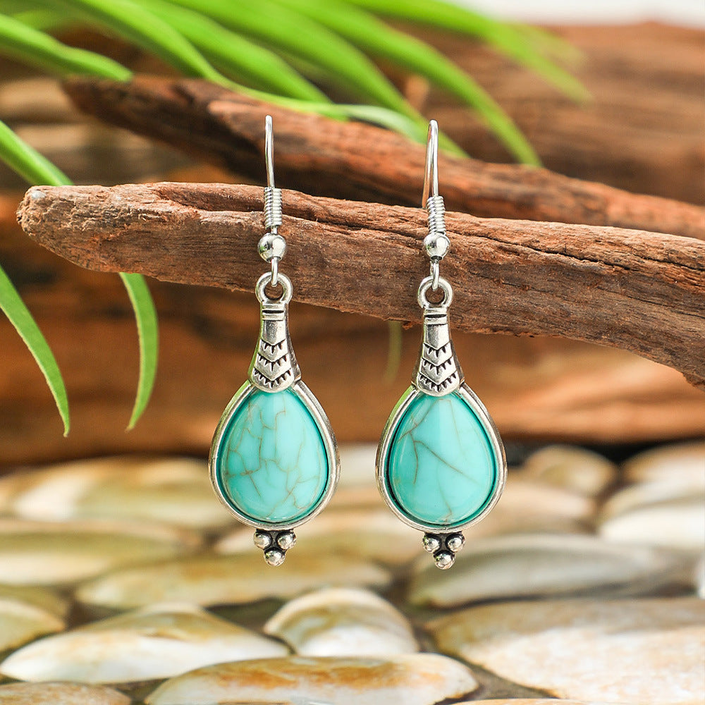 Wholesale Ethnic Style Turquoise Earrings Simple Creative Retro Jewelry Accessory