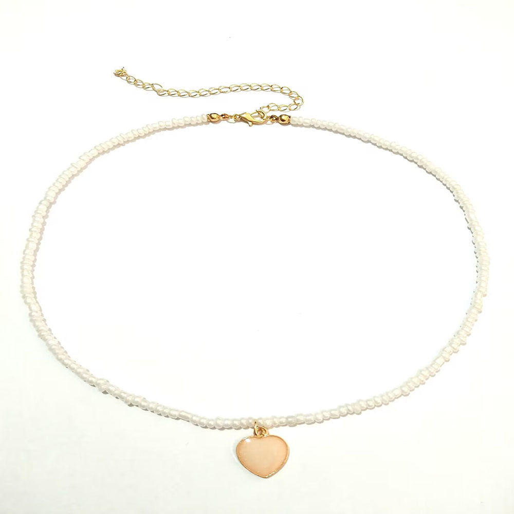 Wholesale Colorful Rice Beads Alloy Heart Necklaces ACC-NE-RongYan004