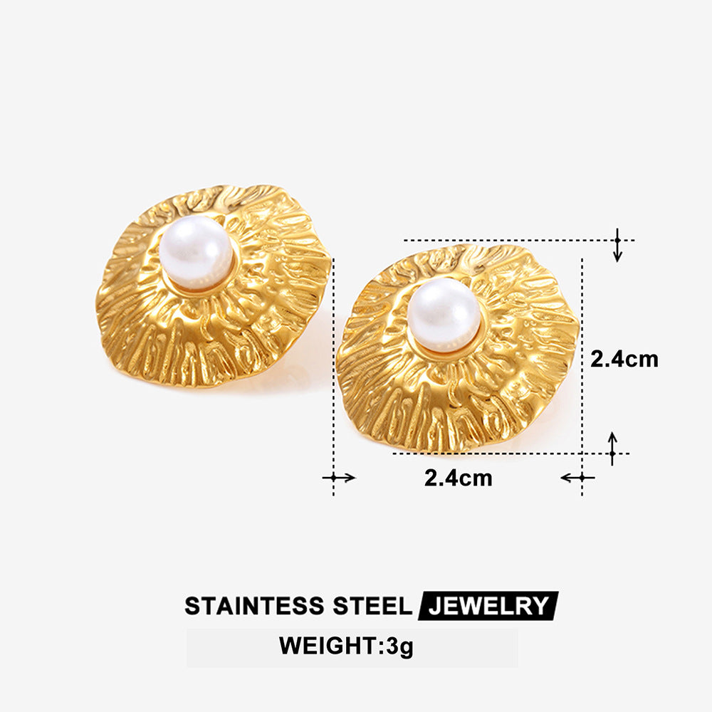 Wholesale Ocean Conch Rhinestone Pearl Earrings Stainless Steel Statement Ear Studs Fashion Accessory