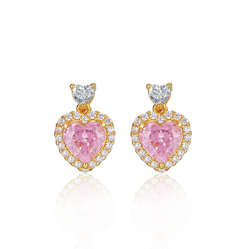 Wholesale Heartbeat Zircon Earrings Women's S925 Sterling Silver Luxury  Flower Stone Heart Shaped Earrings