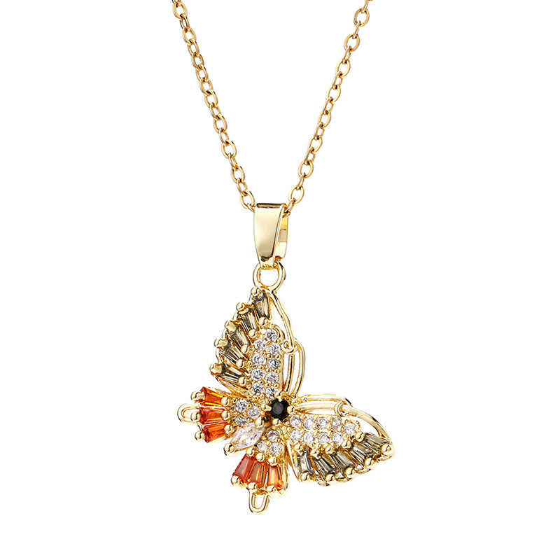 Wholesale Copper Butterfly Choker With Colorful Zircon Pendant Korean Style Trendy Fashion Accessory For Women