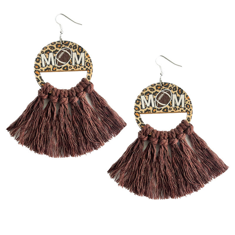 Wholesale Mother's Day bohemian woven tassel sports mom ball casual earrings