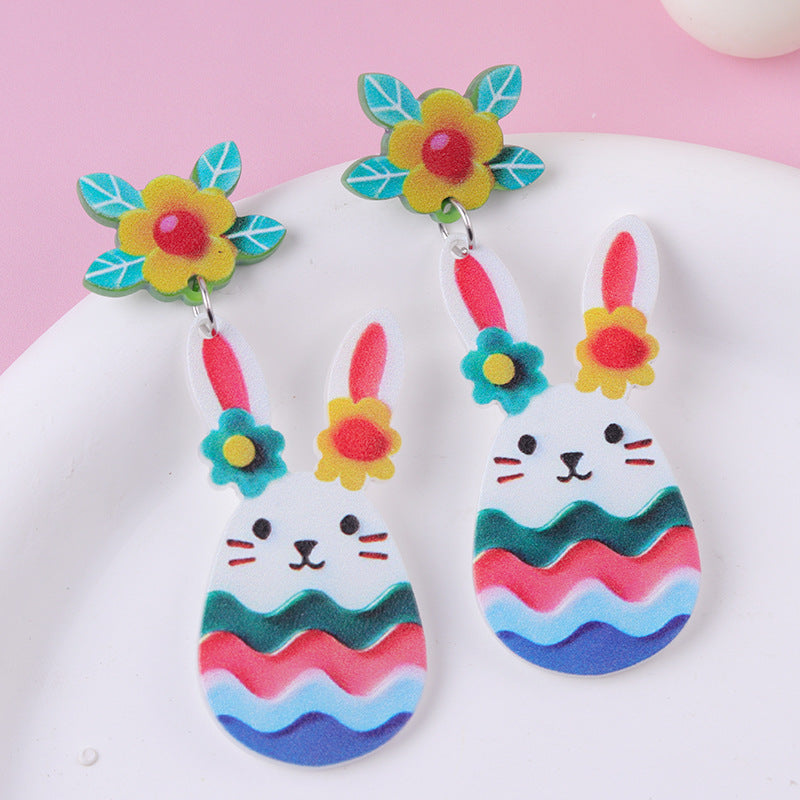 Wholesale 2pcs Acrylic Easter Egg Bunny Earrings