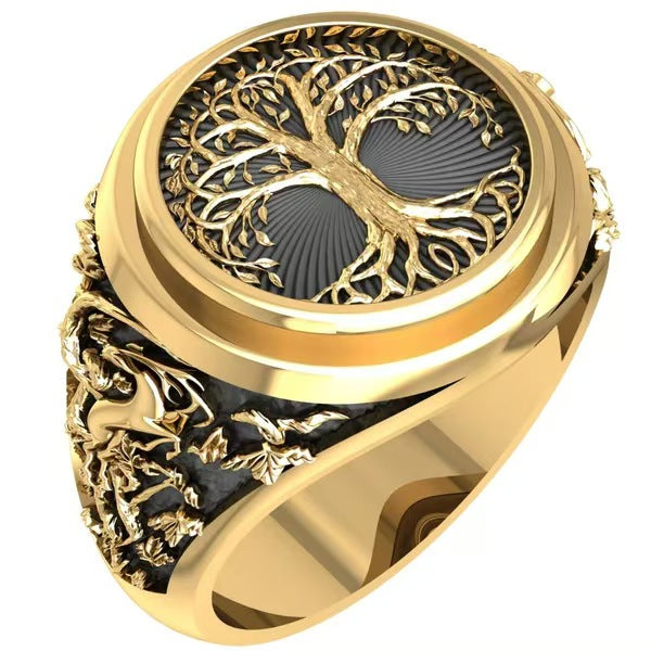 Wholesale Geometric Hollow Pattern Tree of Life Personality Retro Ring
