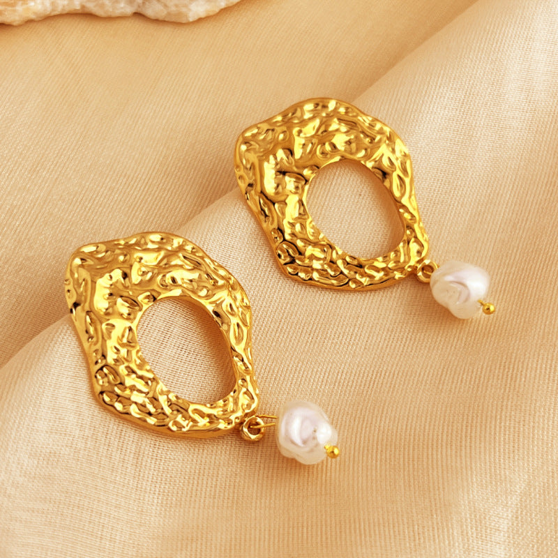Wholesale Stainless Steel Vintage Baroque Shaped Pearl Earrings