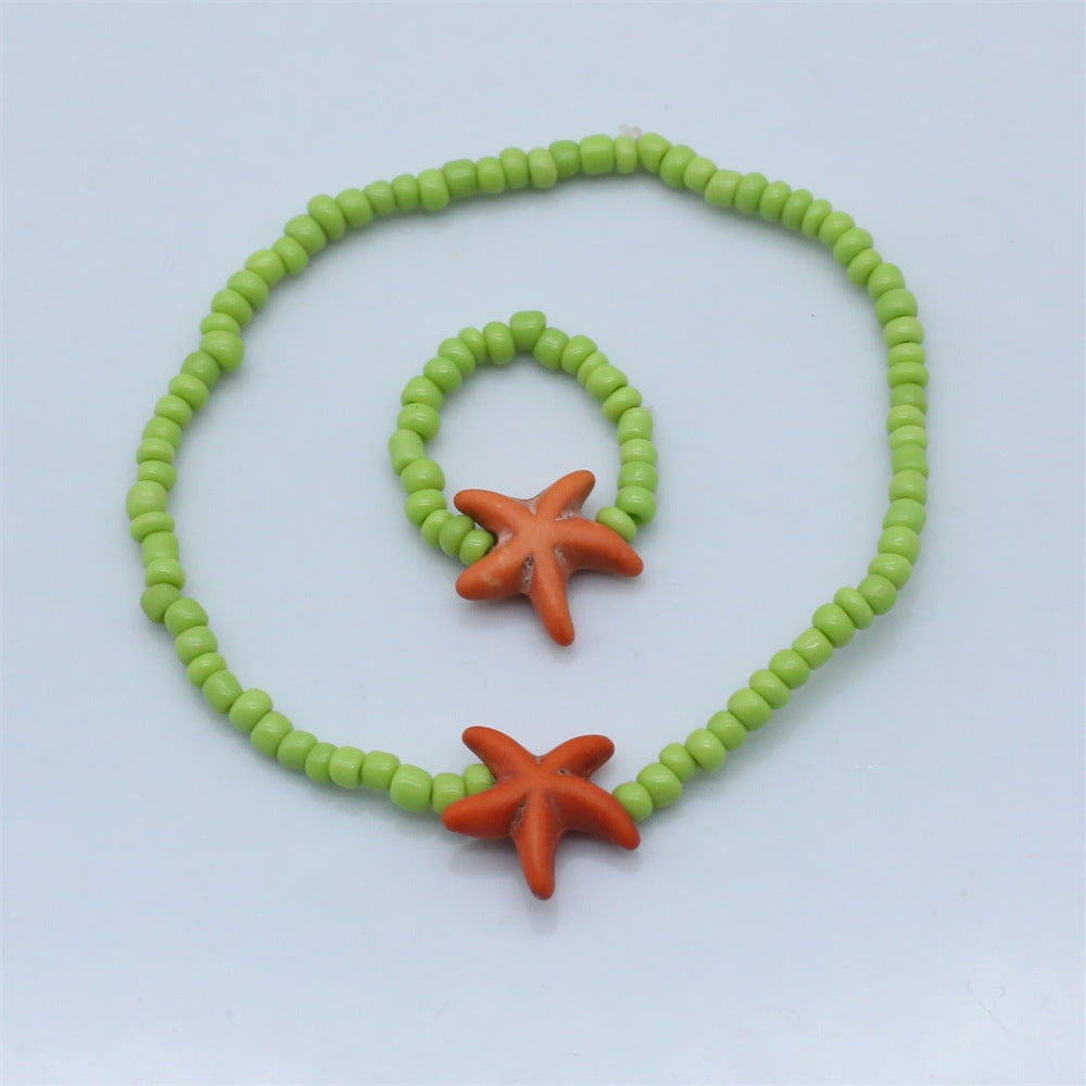 Wholesale  bohemian beach style starfish rice beads beaded bracelet