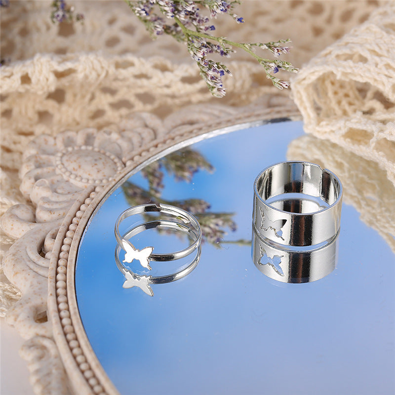 Wholesale 2PCS Two-piece adjustable butterfly ring set