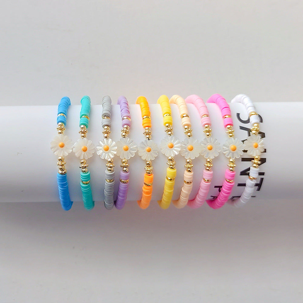 Wholesale bohemian soft clay elastic rope beaded daisy bracelet ACC-BT-Qiqi006