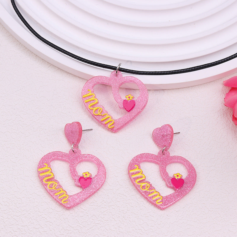 Wholesale Pink Love Mother's Day Gift Acrylic MAMA Hollow Earrings ACC-ES-DA006