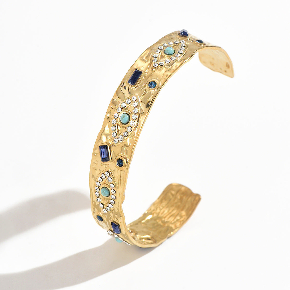 Wholesale Geometric Rhinestone Stainless Steel Adjustable Open Bangle Bracelet Fashion Jewelry Accessory