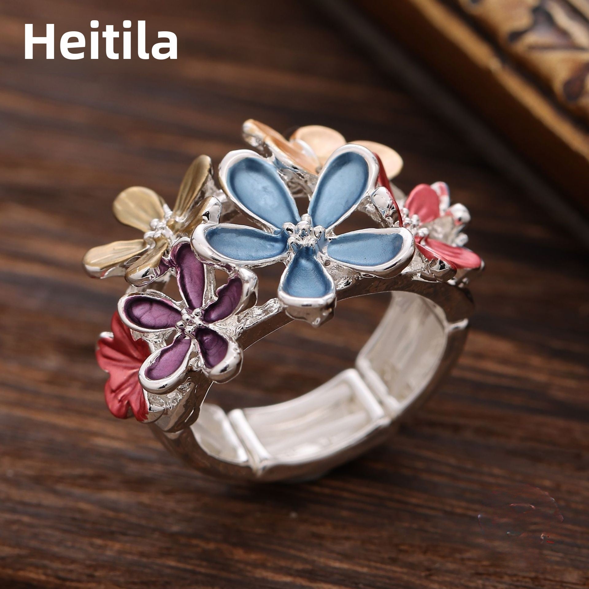 Wholesale  Enamel Floral Ring Elastic Alloy Zinc Geometric Rings