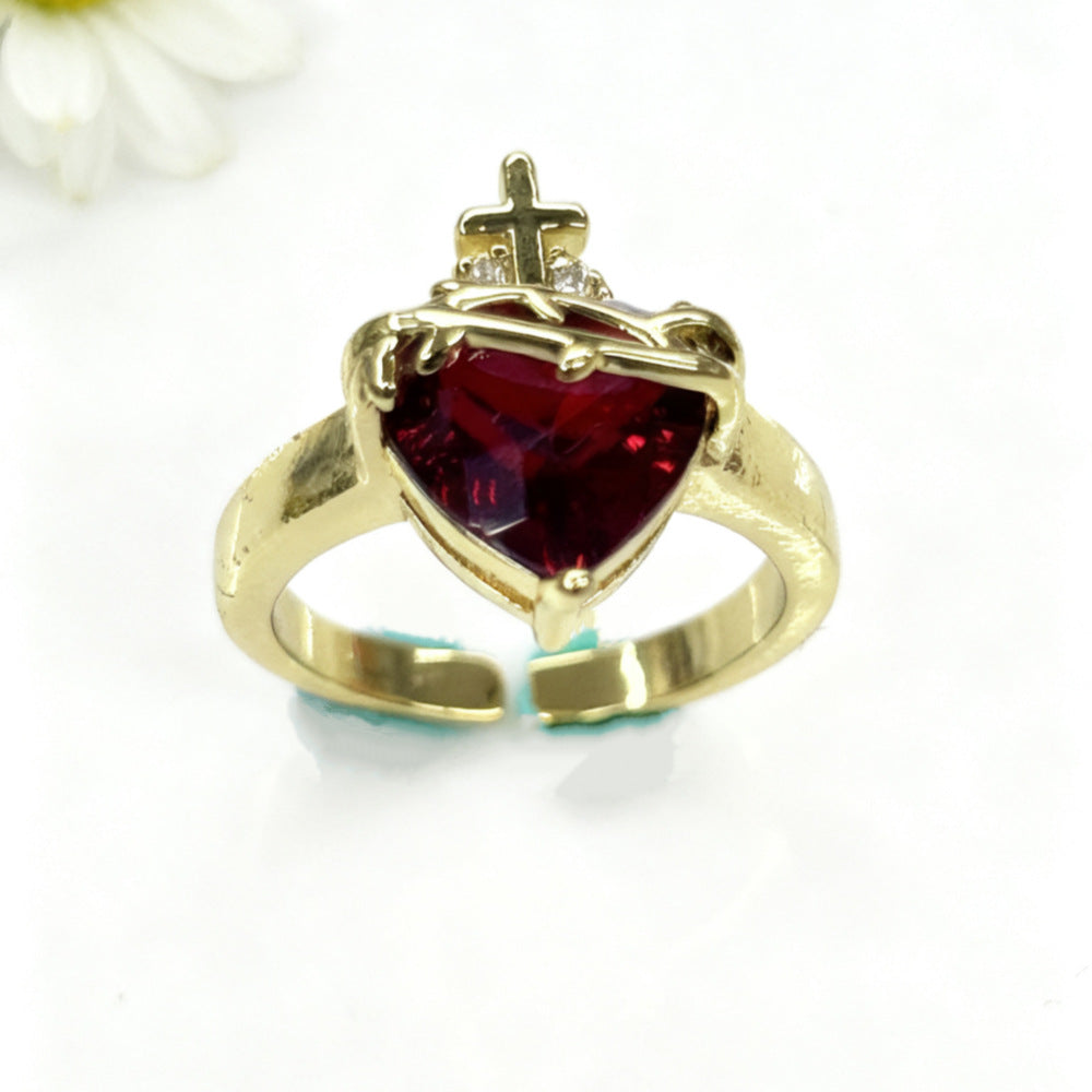 Wholesale Stylish Crown Heart Zircon Open Ring For Women Red Copper Fashion Jewelry Accessory For Everyday Wear And Boutique Resale