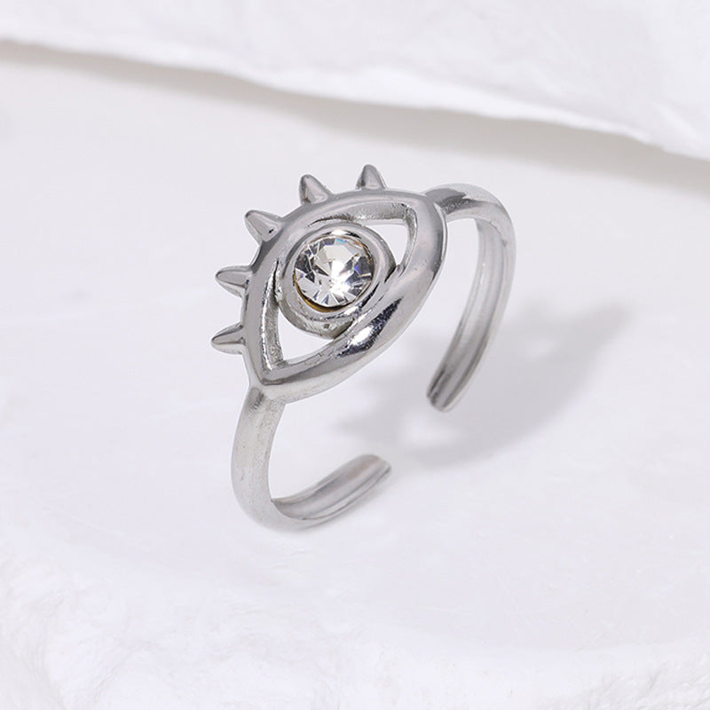 Wholesale Electroplated Stainless Steel Open Ring Rhinestone Eye Design Chic Jewelry Accessory For Everyday Wear