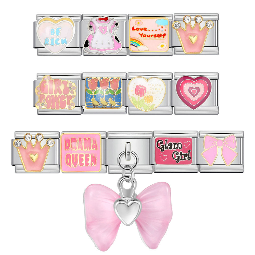 Wholesale 9mm Italian Charm Starter Bracelets DIY square Single Section Creative Stainless Steel Composable Bracelet