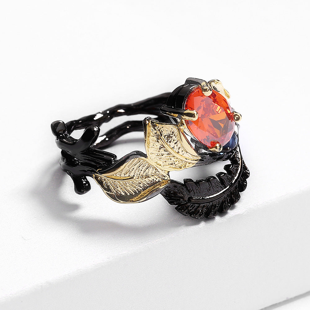 Wholesale Black Gold Jewelry Black Feather Ring
